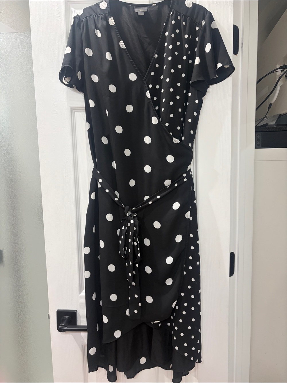 Black and White Polka Dot Wrap Dress - Size Medium